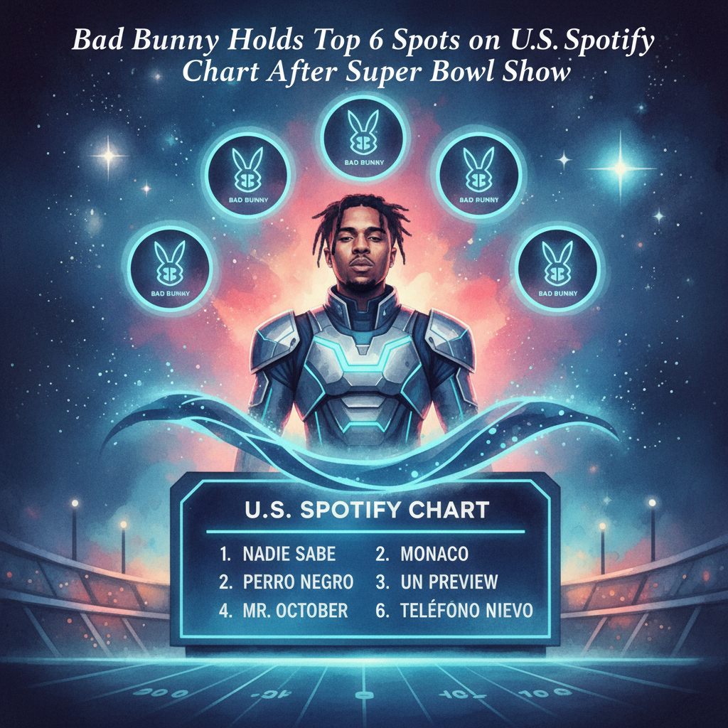 Bad Bunny holds top 6 spots on U.S. Spotify chart after Super Bowl show